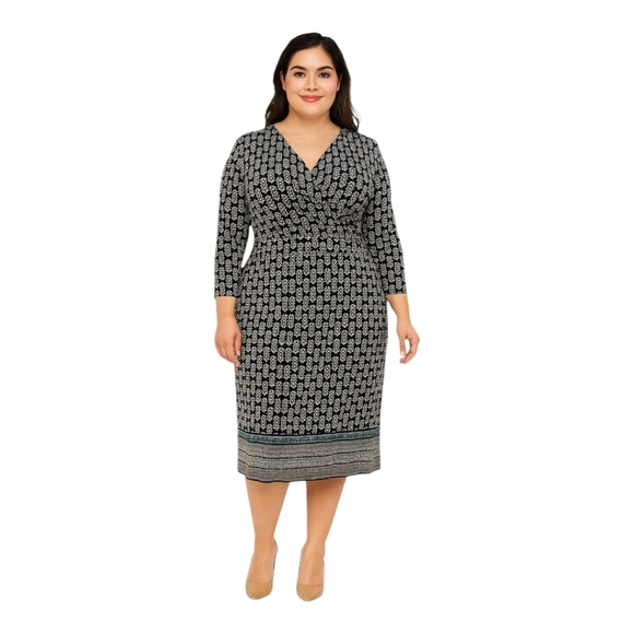 Catherines Women's Plus Floral Knit Black White Turquoise Long Dress Size 0X - Picture 1 of 6